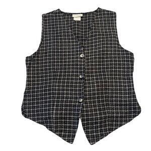kathy ireland Black & White Checked Button-Front Women's Vest